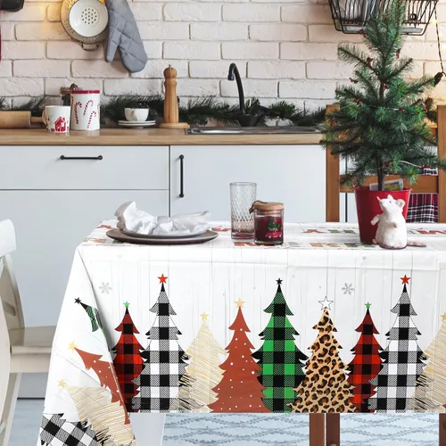 Miniatura 4 de Preboun Mantel de Navidad de Mesa de Navidad Mantel de Plástico Mantel Cuadrado con Árbol de Navidad Mantel Rectangular para Navidad para Fiesta