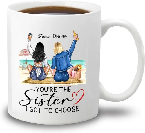 Miniatura 25 de Taza de café con texto en inglés "Besties There Are Friends That Become Family", tazas personalizadas para mejores amigas para mujeres, elige