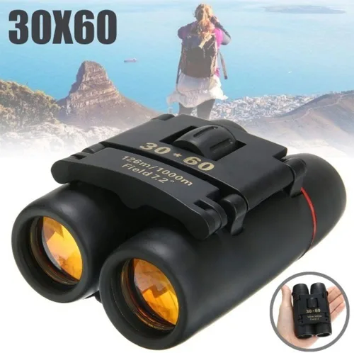 Miniatura 2 de Mini prismáticos portátiles de 30 x 60, telescopio plegable de ángulo de visión amplio con visión nocturna con poca luz para observación de aves al