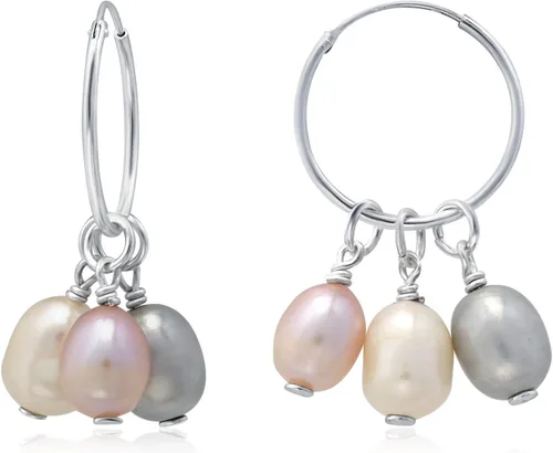 Juego de aretes de perlas cultivadas de agua dulce de plata de ley 925, Gema Metal Piedra preciosa, Perla cultivada en agua dulce