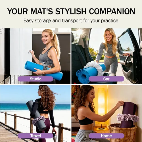 Miniatura 7 de Slim Panda Tapete de yoga Scrunchie, asegura tu tapete con estilo y linda, correa de transporte de tela de terciopelo elástica duradera que se