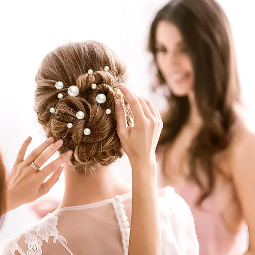 Miniatura 4 de 18 horquillas para el pelo de perlas de boda, accesorios para el cabello en forma de U para novias, damas de honor, mujeres, dorado