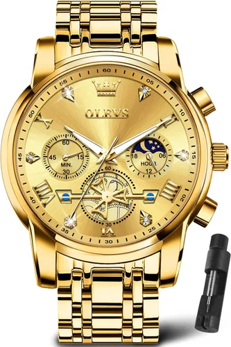OLEVS Relojes para hombre de plata, reloj de cronógrafo de acero inoxidable para hombre, reloj analógico de cuarzo de cara grande para hombre de