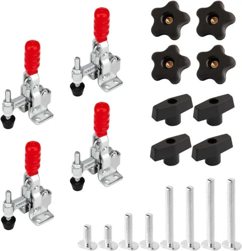 Miniatura 15 de POWERTEC 48 pulgadas universal T-Track 2PK con abrazadera de palanca de sujeción horizontal 4 unidades y placa de montaje para plantillas