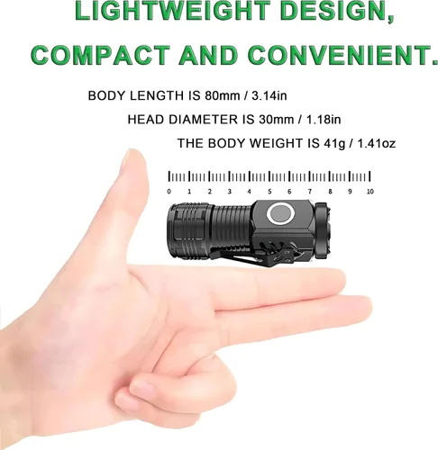 Miniatura 3 de Paquete de 4 linternas recargables, mini linterna de mano de emergencia de 3 lúmenes altos, 5 modos, mini linterna recargable para camping