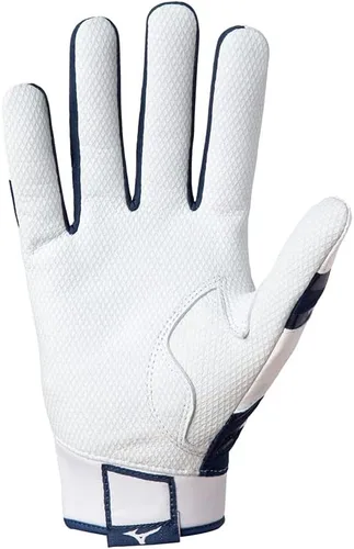 Miniatura 2 de Mizuno B-303 Guantes de béisbol para bateo Par Para adultos y jóvenes Palma de cuero de grano completo Inserciones AirMesh Solapas