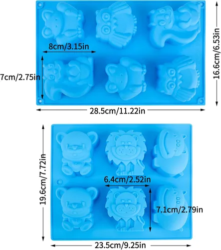 Miniatura 5 de Beasea Moldes de jabón de animales, paquete de 2 alfombrillas grandes de silicona 3D para pastel de chocolate, dulces, galletas, hacer arcilla