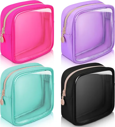 Miniatura 9 de Hushee 4 bolsas de maquillaje de nailon transparente para mujeres, bolsa de cosméticos preparatoria, bolsa de aseo de viaje de PVC, bolsa