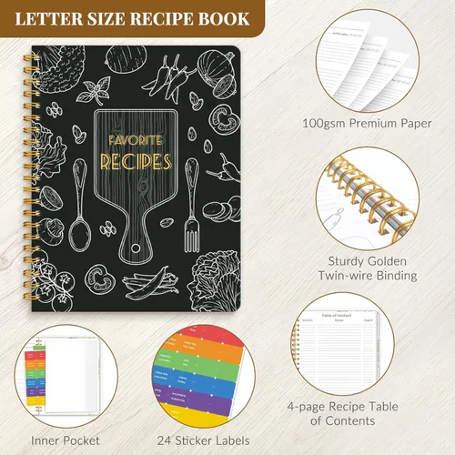 Miniatura 5 de LuBudingJoy Cuaderno de recetas en blanco para escribir en tus propias recetas, página completa de Sprial de tapa dura, organizador de recetas