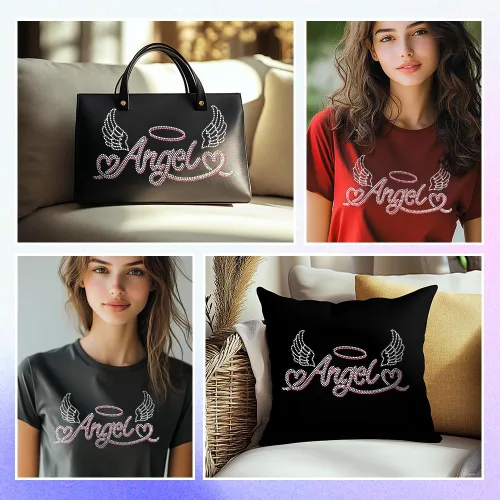 Miniatura 7 de MAYJOYDIY Alas de transferencia termoadhesivas con texto de ángel con diamantes de imitación, parches de reparación de ropa, apliques de amor