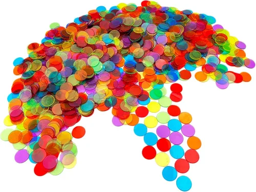 Miniatura 4 de JUNWRROW 1000 Piezas Fichas de Conteo de Bingo Transparentes de 3/4 pulgadas de 6 Colores con Bolsa - para Juegos de Grupos Grandes, Noche
