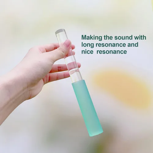 Miniatura 2 de Cuenco de canto, base acrílica transparente, mazo de goma para tocar con cristal de cuarzo y bolsillo (verde)
