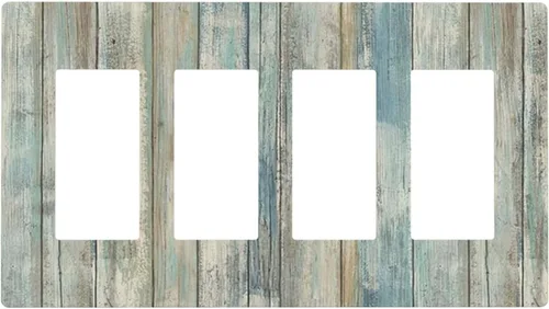 Miniatura 94 de Placa de pared dúplex de receptáculo de dispositivo de 1 gang de madera envejecida blanca gris con veta de tablón, cubierta de enchufe eléctrico