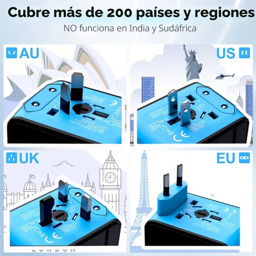 Miniatura 5 de JMFONE Adaptador de viaje universal con 4 puertos USB C/A y salidas de CA, adaptador de enchufe de alimentación internacional todo en uno para todos