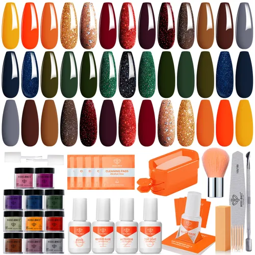 Modelones Kit de uñas en polvo de inmersión de Navidad, 20 colores, rojo, verde, marrón, naranja, brillante, juego de iniciación de polvo de A-Kit