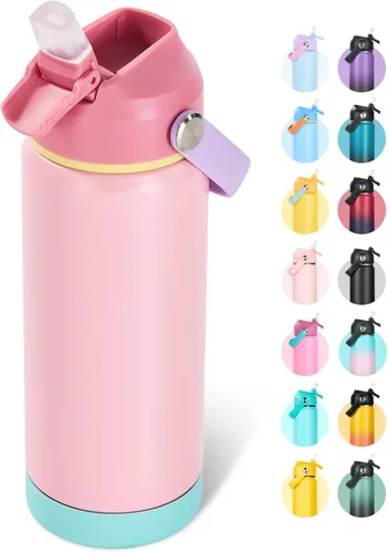 Miniatura 29 de Fijinhom Botella de agua aislada de acero inoxidable de 18 oz, de boca ancha, de doble pared, con vacío, con pajita de silicona, a prueba de sudor