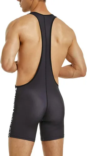 Miniatura 5 de Enterizo deportivo sin mangas para hombre de lucha libre activa, para partidarios atléticos, ajustado, leotardo 05-negro