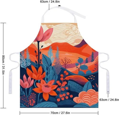 Miniatura 2 de Flowers in Ink Aprons Waterproof Cooking Kitchen Apron Unisex Adjustable Bib Apron with Pocket Restaurant Chef Works Aprons for Waitress Waiter