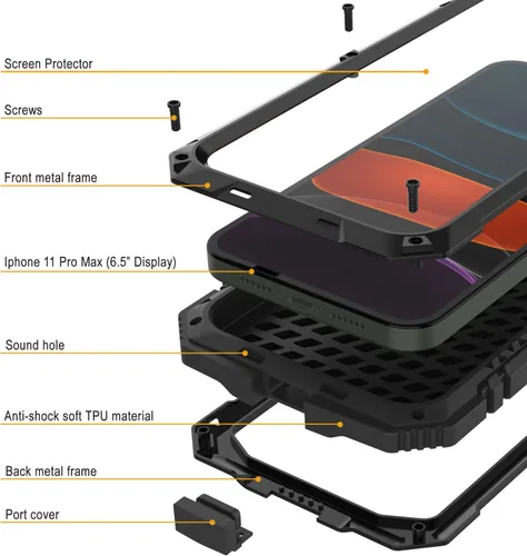 Miniatura 4 de PunkCase Funda de metal para iPhone 11 Pro Max [Serie 2.0] Funda de armadura resistente Diseño de cuerpo completo de aluminio y TPU con protector