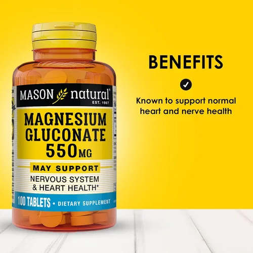 Miniatura 2 de Mason Natural Gluconato de magnesio 550 mg - Corazón saludable y sistema nervioso, función muscular mejorada y niveles de presión arterial, 100