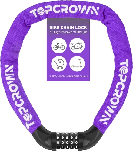 Miniatura 23 de Topcrown Cerradura de cadena para bicicleta, diales digitales de metal mejorados, 3.2 pies de largo, alta seguridad, resistente, antirrobo