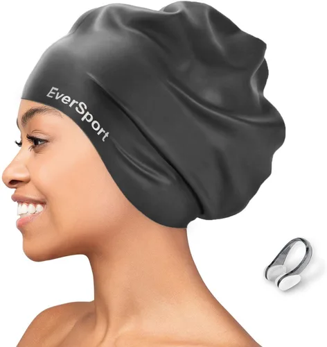 EverSport Gorro de natación grande para trenzas y rastas, gorro de natación de silicona impermeable para mujeres y hombres que mantiene el cabello