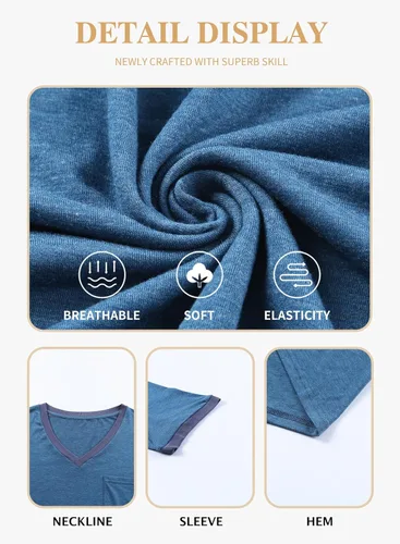 Miniatura 83 de Eytino Blusas de talla grande para mujer, cuello en V, manga corta, a rayas, casual, holgada, con bolsillo (1X-5X)