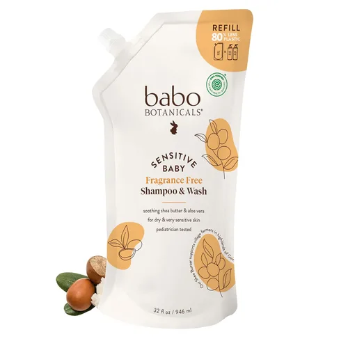 Miniatura 6 de Babo Botanicals Sensitive Baby Champú y lavado 2 en 1 sin fragancia - Manteca de karité, caléndula y aloe vera - Verificado por EWG - Sin crueldad