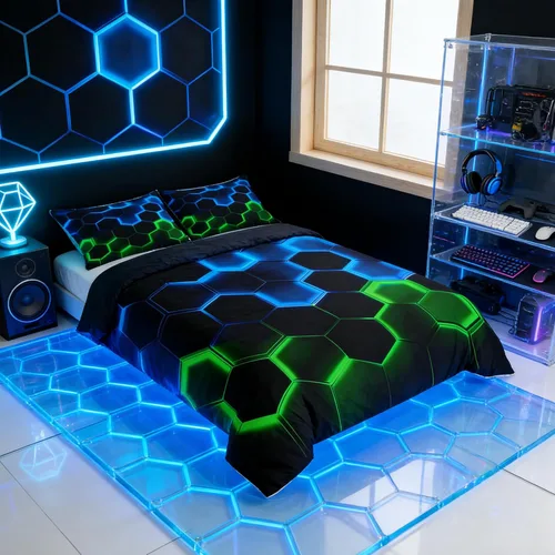 Miniatura 52 de Juego de funda de edredón para niños con diseño de gato lindo, tamaño individual, juego de ropa de cama con hojas de flores, luna, noche y cielo