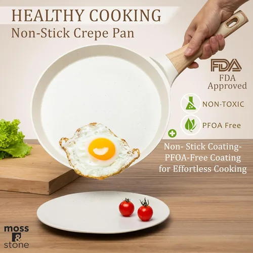 Miniatura 3 de Moss & Stone - Sartén antiadherente de 9.5 pulgadas para crepas con esparcidor – Dosa Tawa de cerámica, sartén plana para roti, panqueques, Estufa