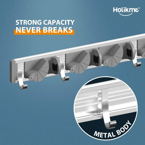 Miniatura 2 de Holikme Soporte para Escobas y Fregonas de Pared, Organizador de Metal para Despensa y Almacenamiento, Organizador de Herramientas de Cocina y Plata