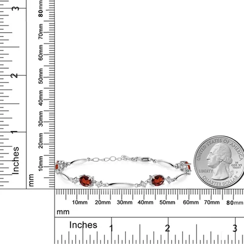 Miniatura 27 de Gem Stone King 925 Sterling Silver Gemstone Birthstone and White Created Sapphire Tennis Bracelet For Women Oval 7X5MM and 2MM 6 Inch + 1 Inch