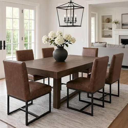 Miniatura 28 de VESCASA Sillas de comedor tapizadas de piel sintética con marco de metal negro, silla de cocina acolchada moderna de mediados de siglo