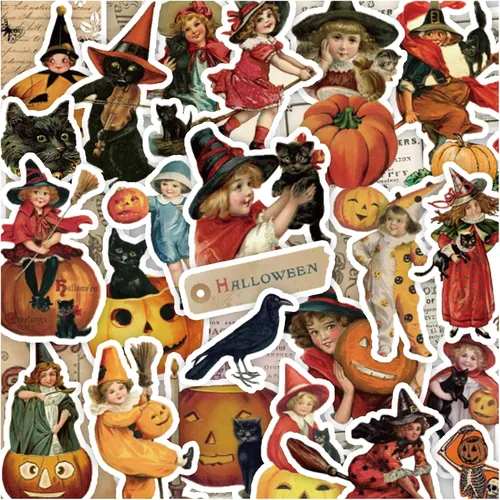 Miniatura 11 de 100 calcomanías de gato negro y bruja, calcomanías de calabaza horrible para álbumes de recortes, diario basura, collages, recuerdos de fiesta