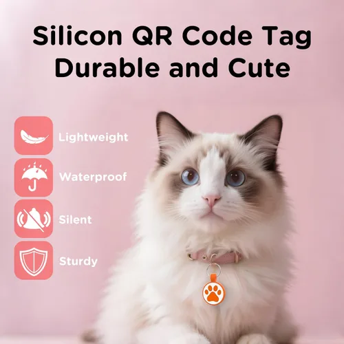 Miniatura 2 de Etiqueta para gatos con código QR, página de visualización de perfil en línea de mascotas modificable, múltiples contactos de emergencia, silicona