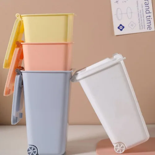 Miniatura 3 de GANAZONO Mini basurero de escritorio con tapa, organizador pequeño para bolígrafos, almacenamiento compacto de mesa, 6.29 x 3.93 x 2.55 pulgadas