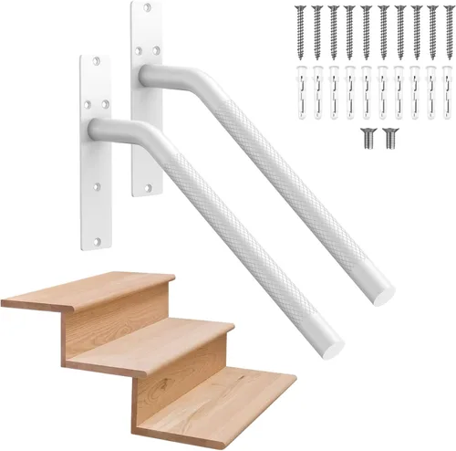 Miniatura 13 de Munzong - Paquete de 2 pasamanos de escalera de 16 pulgadas para escalones de 1 a 3 escalones, barandilla de acero inoxidable negra para escaleras
