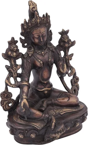 Miniatura 2 de Exotic India Tara verde, quien te salva (Deidad budista tibetana) - Estatua de latón - Color verde Chola Chola Verde