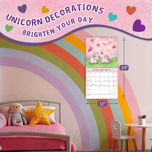 Miniatura 3 de Calendario infantil 2026 – Calendario de unicornio 2026 de 12 x 12 pulgadas para niños con más de 400 calcomanías divertidas, perfecto