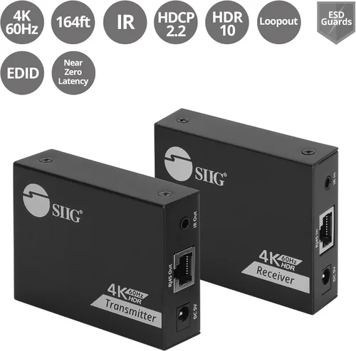 Miniatura 2 de SIIG Extensor HDMI 4K sobre Cat6, 164 pies, paso IR y salida de video, HDCP 2.2, audio de 5.1 canales, reducción de escala automática, protección