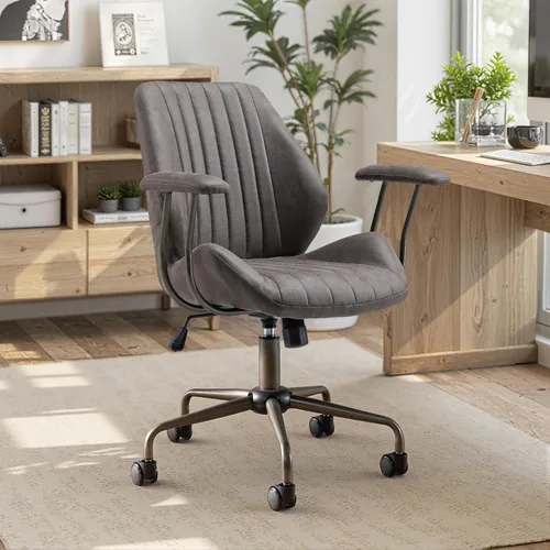 Miniatura 12 de Silla de oficina con 360 ruedas, silla de oficina de mediados de siglo con soporte para el respaldo, silla de escritorio de piel sintética, ángulo