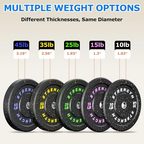 Miniatura 3 de XDDIAS Placas de parachoques de 2 pulgadas, juego de discos de peso olímpicos de goma para entrenamiento de fuerza en el gimnasio en casa, 20-260