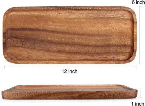 Miniatura 6 de 2 bandejas rectangulares pequeñas de madera decorativas de madera de acacia, platos de queso, bandejas pequeñas para sándwiches de postre, platos