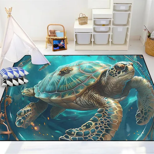 Miniatura 17 de Alfombra de tortuga marina con estampado de animales marinos y animales marinos, alfombra con estampado de tortugas marinas, para niños y niñas