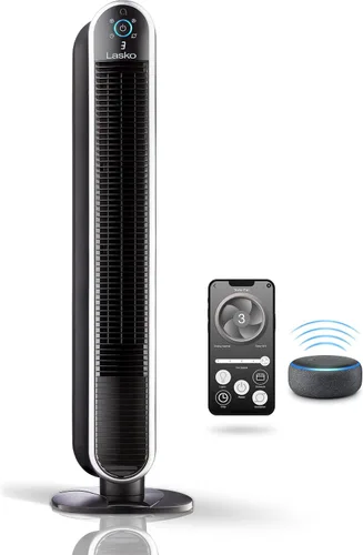 Lasko Aria™ T40733 Ventilador de torre inteligente WiFi de 5 velocidades de 40 pulgadas con modo oscuro: negro