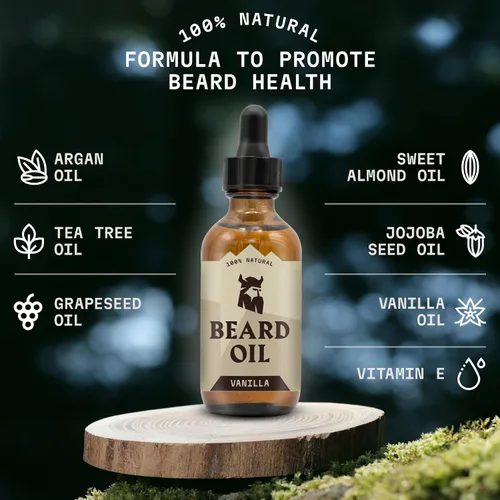 Miniatura 3 de Striking Viking Aceite de vainilla para barba para hombres, acondicionador derivado naturalmente con aceites de argán y jojoba para suavizar