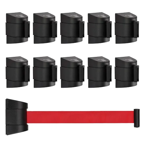 Miniatura 8 de DuraSteel Barrera retráctil para cinturón de control de multitudes de montaje en pared, cinturón de barrera retráctil negro de 9.2 pies, barreras