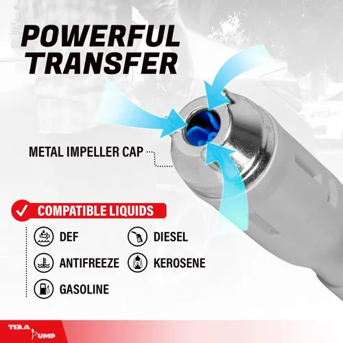 Miniatura 5 de TeraPump - Bomba eléctrica de transferencia de gas TREP01-TXL E85 de 2ª generación, batería 2D, 2.3 GPM, manguera de vinilo mejorada de 10 pies