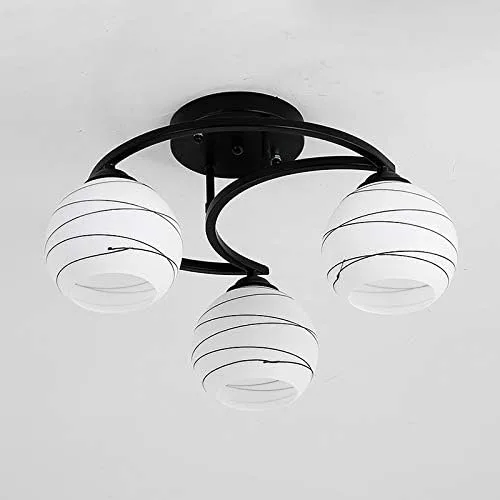 Miniatura 3 de Lámpara colgante de techo semiempotrada, moderna pantalla de globo en cristal ópalo con marco de luna negra, luz colgante para cocina, sala de 3