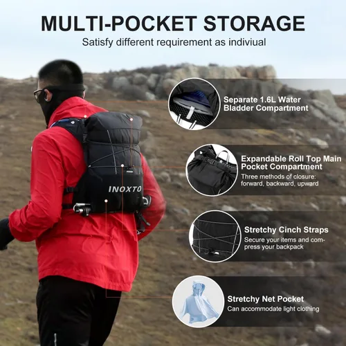 Miniatura 4 de IX INOXTO Running Vest Hydration Backpack, Lightweight Running Backpack Hydration Pack with 1.6L Water Bladder Daypack for Trail Running Hiking